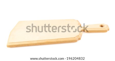 Wooden cutting board with a handle, isolated over the white background