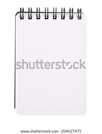 Small writing pocket note book with the squared pages, isolated over the white background