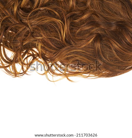 Curly hair fragment placed over the white background as a copyspace backdrop composition