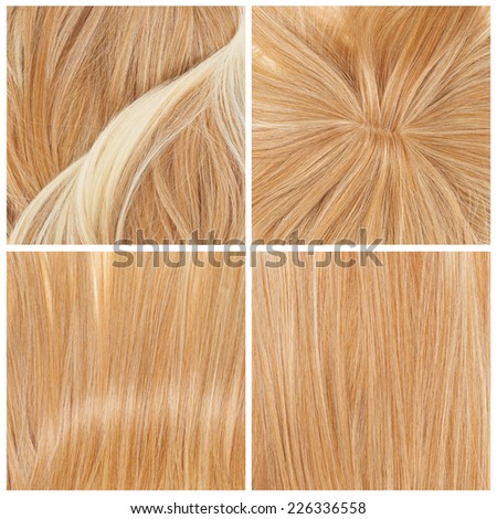 Straight hair fragment as a texture background composition, set of four images