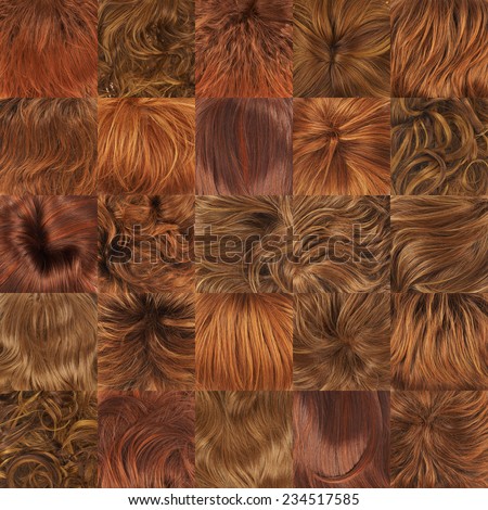 Multiple red hair textures as a set of a backgrounds or a seamless backdrop pattern