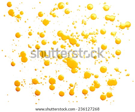 Multiple spots and spills of an oil paint over the white background as an abstract backdrop composition