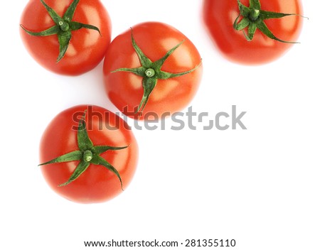 Pile of multiple ripe red tomatoes isolated over the white as a copyspace background composition