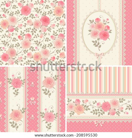 Seamless floral backgrounds and borders Set of vector patterns with pink climbing roses Seamless floral backgrounds and borders Set of vector patterns with pink climbing roses