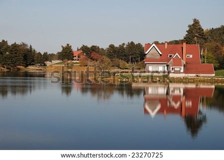 House Reflection near the lake Golcuk,Bolu,Turkey
