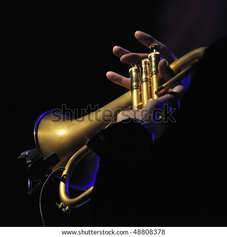 A jazz trumpet player in action. Low light, high ISO, noise. Real Shot