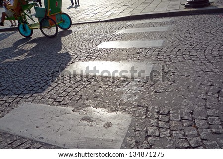 Cobblestone road crosswalk in Paris
