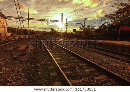 The way forward railway at sunrise, outdoor landscape