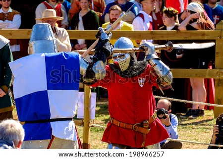 CUENCA, SPAIN - MAY 01 - World Championships in Medieval Combat held atÂ Castle Belmonte in Cuenca, Spain, May 1 - 4, 2014