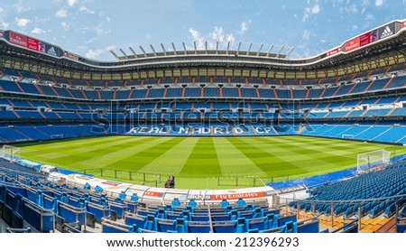 MADRID, SPAIN-AUGUST 18: Santiago Bernabeu Stadium of Real Madrid on August 18, 2014 in Madrid, Spain. Real Madrid C.F. was established in 1902.