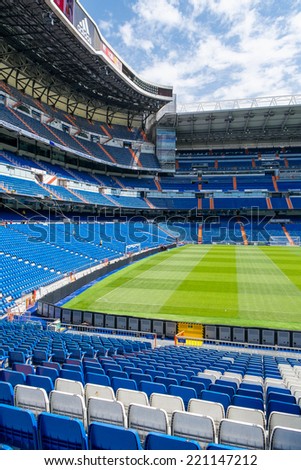 MADRID, SPAIN-AUGUST 18: Santiago Bernabeu Stadium of Real Madrid on August 18, 2014 in Madrid, Spain. Real Madrid C.F. was established in 1902.