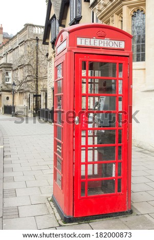 Classic British red phone booth in UK