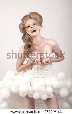 woman crying tears her dress of beads