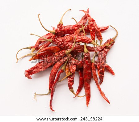 Red dry chillies isolated on white background.