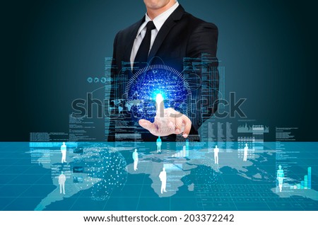 businessman working with futuristic Illuminate touch screen table