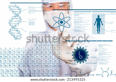 scientist working with transparency screen of science concept