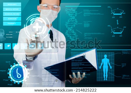 doctor point on healthcare transparent screen