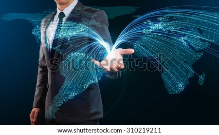 businessman showing global connection