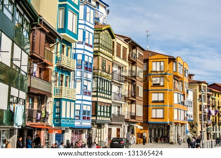 BERMEO, SPAIN - FEBRUARY 16: Famous buildings in the village of Bermeo. One of the most beautiful villages in the north of Spain.  February 16, 2013 in Bermeo, Basque Country, Spain