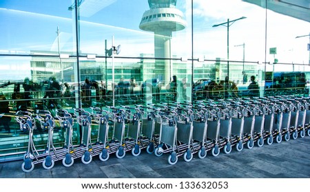 Several carts to carry bags at the airport