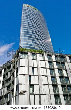 BILBAO, SPAIN - APRIL 13: The Iberdrola tower. It was designed by architect Cesar Pelli and it was built in 2011. April 13, 2013 in Bilbao, Basque Country, Spain