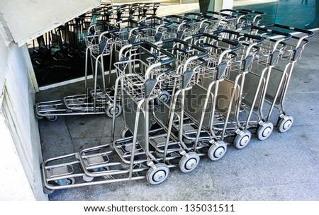 Several carts to carry bags at the airport