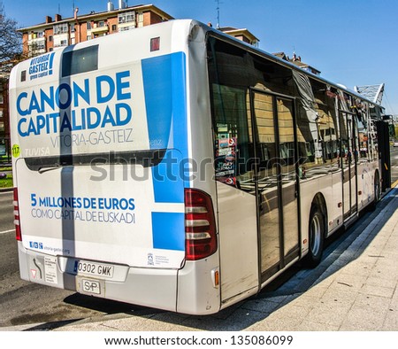 VITORIA-GASTEIZ, SPAIN - APRIL 14: An urban bus in the city of Vitoria. There are nine urban lines with a frequency of ten minutes. April 14, 2013 in Vitoria Gasteiz, Basque Country, Spain