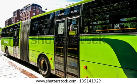 BILBAO, SPAIN - APRIL 13: An urban bus in the city of Bilbao. There are forty six urban lines. April 13, 2013 in Bilbao, Basque Country, Spain