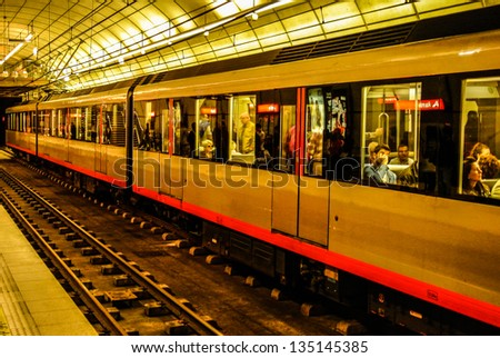BILBAO, SPAIN - APRIL 13: A subway in the city of Bilbao. There are two lines with a frequency of ten minutes. April 13, 2013 in Bilbao, Basque Country, Spain