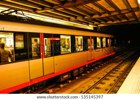 BILBAO, SPAIN - APRIL 13: A subway in the city of Bilbao. There are two lines with a frequency of ten minutes. April 13, 2013 in Bilbao, Basque Country, Spain