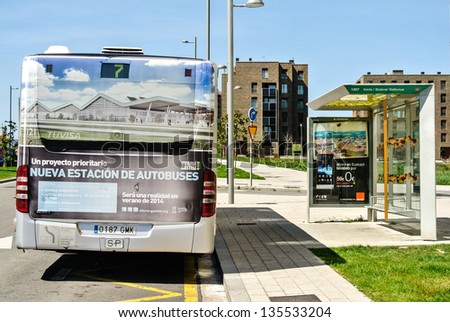 VITORIA-GASTEIZ, SPAIN - APRIL 17: An urban bus in the city of Vitoria. There are nine urban lines with a frequency of ten minutes. April 17, 2013 in Vitoria Gasteiz, Basque Country, Spain