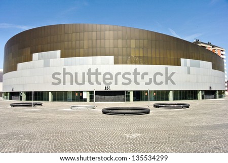 VITORIA-GASTEIZ, SPAIN - APRIL 17: The modern Iradier Arena bullring. It was designed by architect Garteiz and it was inaugurated in 2006. April 17, 2013 in Vitoria Gasteiz, Basque Country, Spain