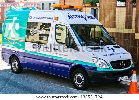 VITORIA-GASTEIZ, SPAIN - APRIL 26: An ambulance of the public health service in the Basque Country. This health service was created in 1984. April 26, 2013 in Vitoria-Gasteiz, Basque Country, Spain