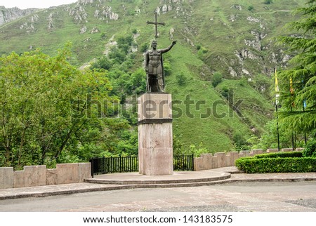 COVADONGA, SPAIN - JUNE 16: The Don Pelayo Statue. Don Pelayo is known to be the first monarch of the Kingdom of Asturias.  June 16, 2013 in Covadonga, Asturias, Spain