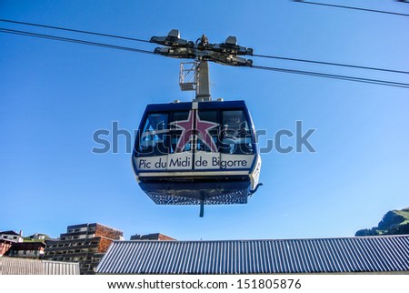 LA MONGIE, FRANCE - AUGUST 22: The cable car from La Mongie up to the Pic du Midi at an altitude of 2900 meters. August 22, 2013 in La Mongie, France