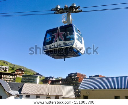 LA MONGIE, FRANCE - AUGUST 22: The cable car from La Mongie up to the Pic du Midi at an altitude of 2900 meters. August 22, 2013 in La Mongie, France