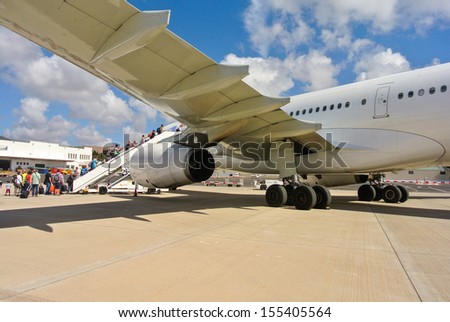 LANZAROTE, SPAIN - SEPTEMBER 15: An airplane in the airport of Lanzarote. This airport was inaugurated in 1946. September 15, 2013 in Lanzarote, Canary Islands, Spain