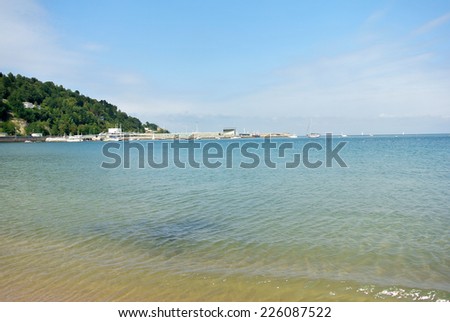 HONDARRIBIA, SPAIN - September 5: The Hondarribia beach measures 700 feet long and more than 230 wide and the sand clean. It belongs to the Cantabric sea. September 5, 2014 in Hondarribia, Spain