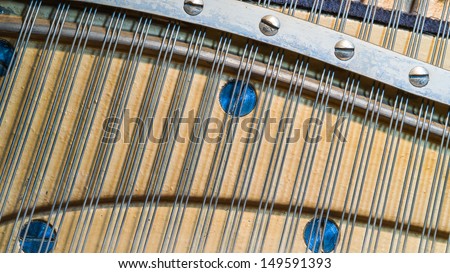 Detail of an upright piano strings