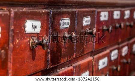 Old pharmacy drawers