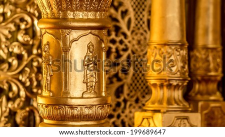 Indian makeshift golden Hindu \'temple\' used for weddings