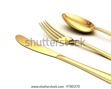 gold knife, fork, spoon