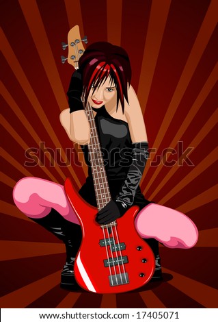 bass guitar wallpaper. girl with red ass guitar