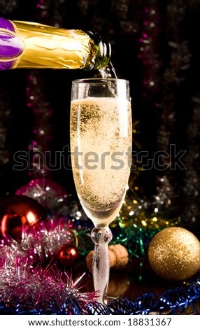 New Year card with champagne glass