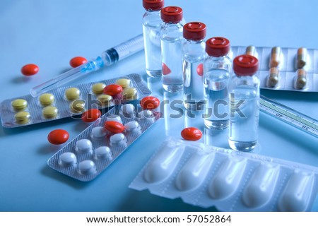 Pharmaceutical products - syringe and pills