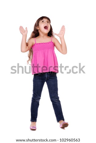 Full length portrait of a surprised little girl