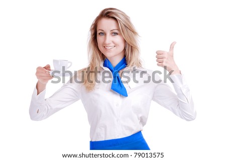 Coffee Shop Young  on And Blue Uniform Serving Coffee Stock Photo 79013575   Shutterstock