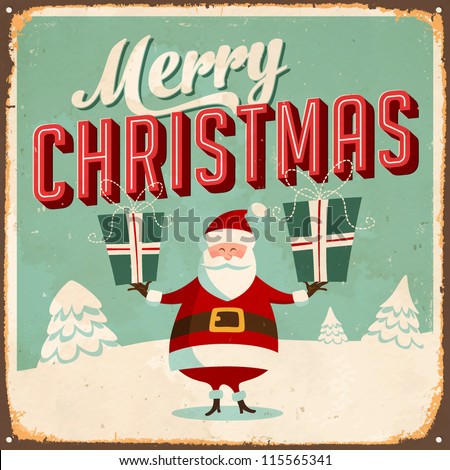 Vintage Metal Sign - Merry Christmas - Vector Eps10. Grunge Effects Can