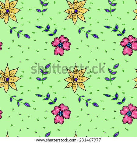 vector seamless texture with flowers. Spring seamless floral background, forest illustration, backdrop