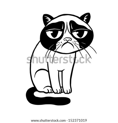 Black and white vector illustration of grumpy cat, can be used as a tattoo or print for t-shirt